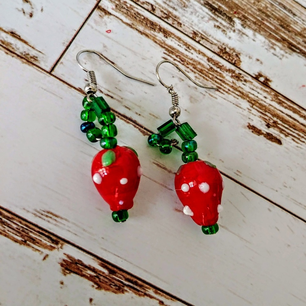 Glass Bead Strawberry Earrings